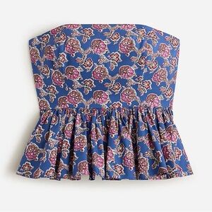 NWT J. Crew Collection Blue Floral Peplum Boho Pleated Strapless Top Size 6